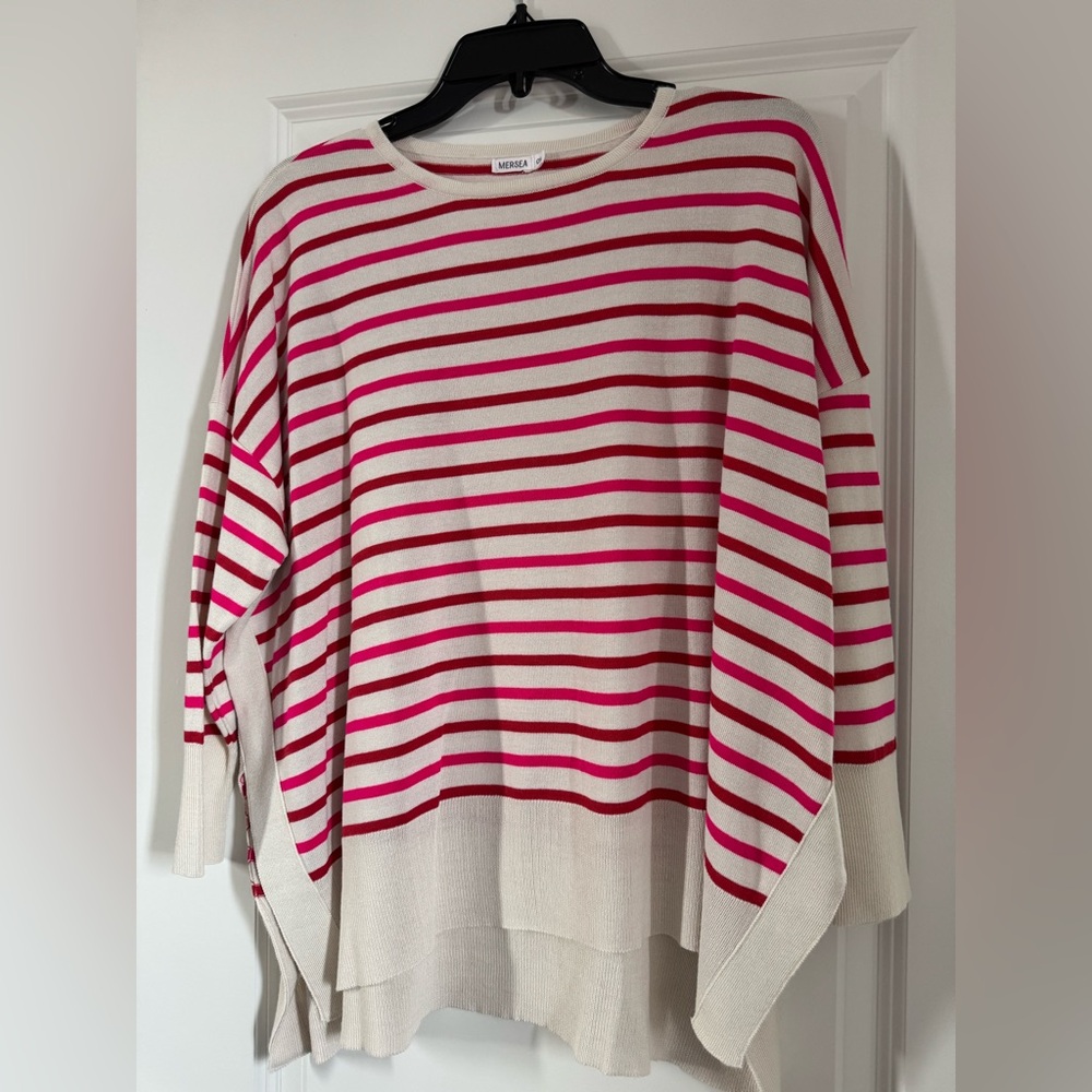 Marella Cream & Pink Striped Scoop Neck Sweater